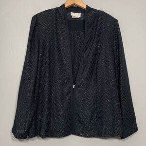 Vintage Leslie Belle Womens 16 Black Sheer Sparkle WhimsiGoth Party Glam Set Top